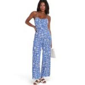 NWT Lulu's Bohemian Beauty Blue Boho Print Tie-Back Jumpsuit